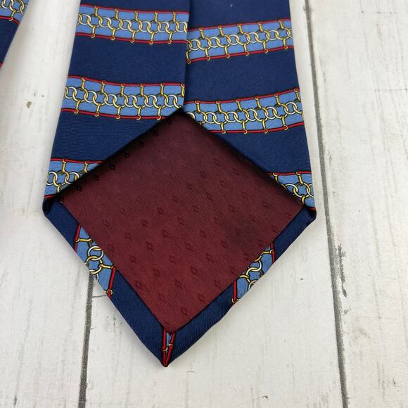VTG Givenchy Monsieur Blue Link Striped Silk Necktie Tie Business Office - Picture 5 of 11